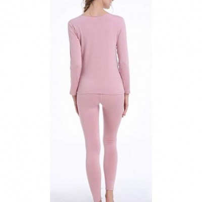 Thermal Underwear Womens Soft Thermal Underwear Crew Long Sleeve Top & Bottom - Pink - CJ18A48WIOY