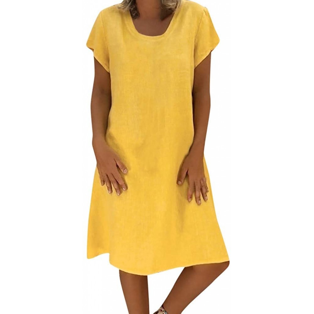 Thermal Underwear Women Summer Style Feminino Vestido T-Shirt Cotton Casual Plus Size Ladies Dress - Yellow - C318SDKZD8Q