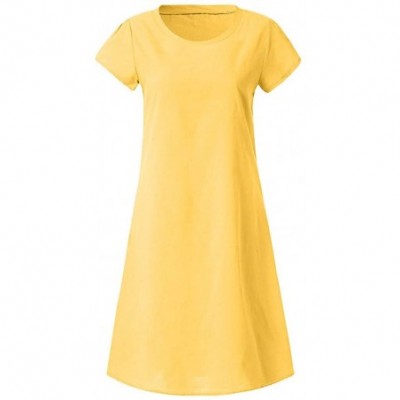 Thermal Underwear Women Summer Style Feminino Vestido T-Shirt Cotton Casual Plus Size Ladies Dress - Yellow - C318SDKZD8Q