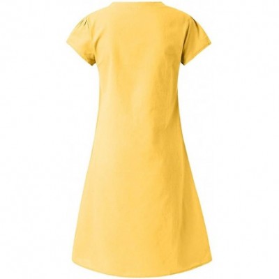 Thermal Underwear Women Summer Style Feminino Vestido T-Shirt Cotton Casual Plus Size Ladies Dress - Yellow - C318SDKZD8Q