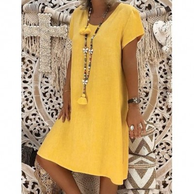 Thermal Underwear Women Summer Style Feminino Vestido T-Shirt Cotton Casual Plus Size Ladies Dress - Yellow - C318SDKZD8Q