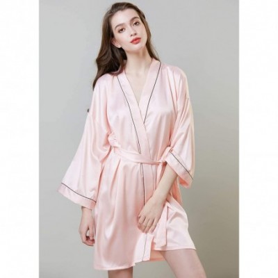 Robes Womens Satin Robe-Kimono Robes for Women-Short-Solid Color Bathrobes - Pink - C418R22ZUHS