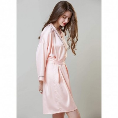 Robes Womens Satin Robe-Kimono Robes for Women-Short-Solid Color Bathrobes - Pink - C418R22ZUHS