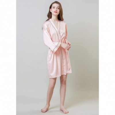 Robes Womens Satin Robe-Kimono Robes for Women-Short-Solid Color Bathrobes - Pink - C418R22ZUHS