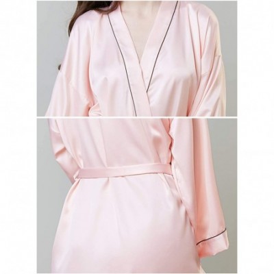 Robes Womens Satin Robe-Kimono Robes for Women-Short-Solid Color Bathrobes - Pink - C418R22ZUHS