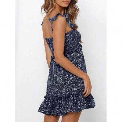 Nightgowns & Sleepshirts Women's Mini Dress Floral Print Ruffle Hem Strappy Summer Beach Dress - Navy - CT18A05QN6W