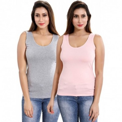 Camisoles & Tanks Women Lycra Cotton Tank Top Vest Pack of 2 - Multicolor - Pink-grey - CY199I4LA5G