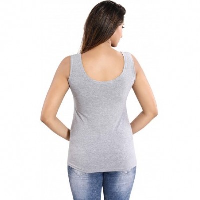 Camisoles & Tanks Women Lycra Cotton Tank Top Vest Pack of 2 - Multicolor - Pink-grey - CY199I4LA5G