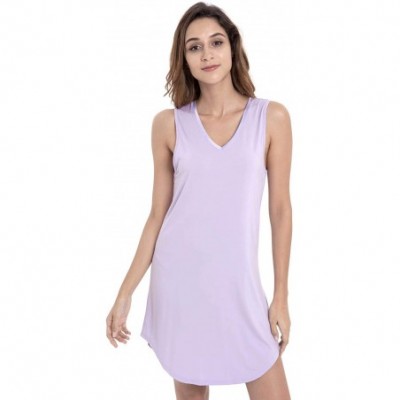 Nightgowns & Sleepshirts Women's Bamboo Nightgown Sleeveless Nightshirt Soft Sleepwear - Taro Purple - C918RI4A3H4