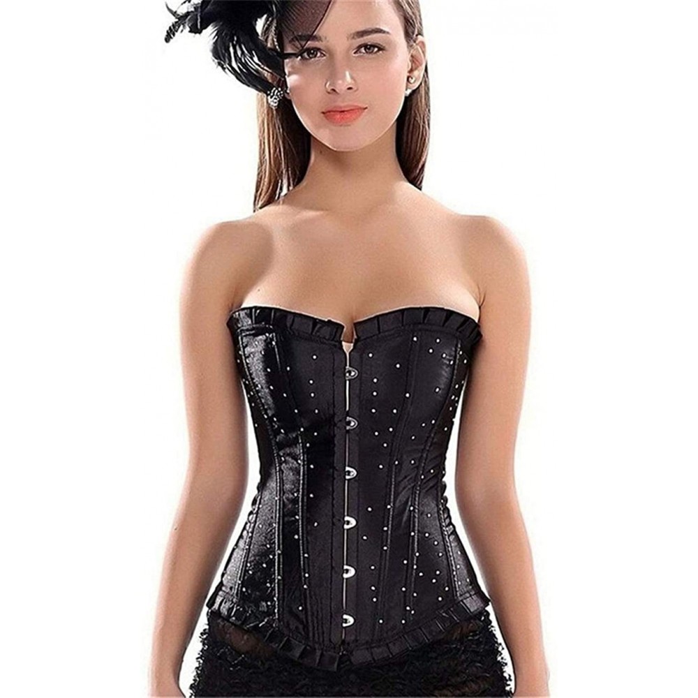 Bustiers & Corsets Womens Satin Brocade Bustier Sexy Strong Boned Lace Up Overbust Corset - Black - CM18LARLRWM