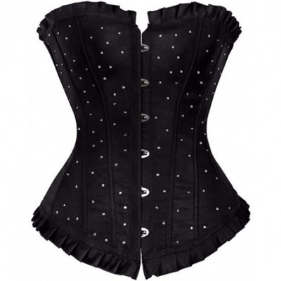 Bustiers & Corsets Womens Satin Brocade Bustier Sexy Strong Boned Lace Up Overbust Corset - Black - CM18LARLRWM