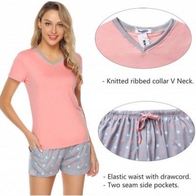 Sets Women's Cotton Short Sleeve Pajamas Set Dot Pattern Sleepwear Lounge PJ Nightwear - Y-orange - CI18QTN8I84