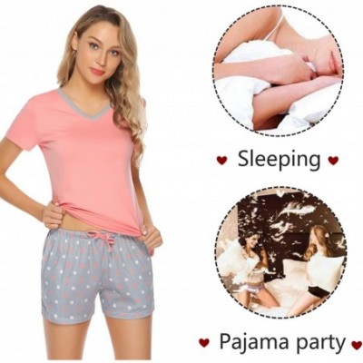 Sets Women's Cotton Short Sleeve Pajamas Set Dot Pattern Sleepwear Lounge PJ Nightwear - Y-orange - CI18QTN8I84