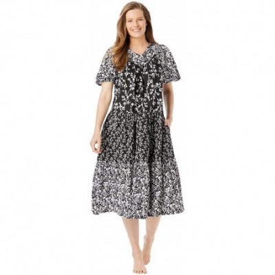 Nightgowns & Sleepshirts Women's Plus Size Tiered Print Lounger Nightgown - Black Floral (0931) - CB199SMASE6