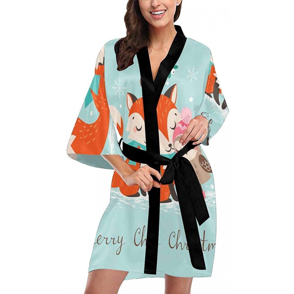 Robes Custom Cute Christmas Hat Fox Women Kimono Robes Beach Cover Up for Parties Wedding (XS-2XL) - Multi 2 - CP194A5L5ZX