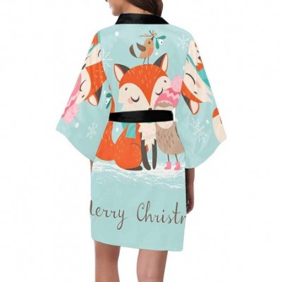 Robes Custom Cute Christmas Hat Fox Women Kimono Robes Beach Cover Up for Parties Wedding (XS-2XL) - Multi 2 - CP194A5L5ZX