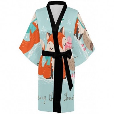 Robes Custom Cute Christmas Hat Fox Women Kimono Robes Beach Cover Up for Parties Wedding (XS-2XL) - Multi 2 - CP194A5L5ZX