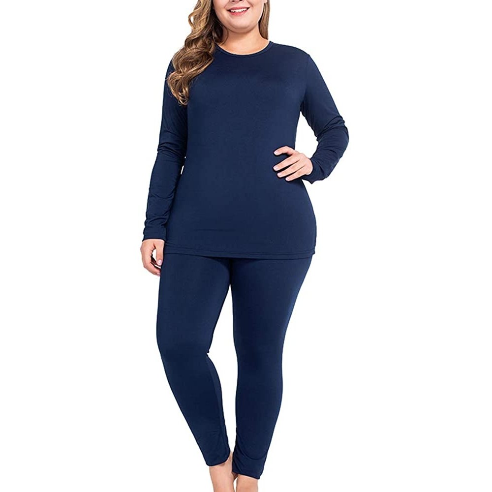 Sets Thermal Underwear for Women Long Johns Set Plus Size Fleece Lined Ultra Soft - Navy Blue - C318WLMN2S0