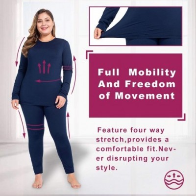 Sets Thermal Underwear for Women Long Johns Set Plus Size Fleece Lined Ultra Soft - Navy Blue - C318WLMN2S0