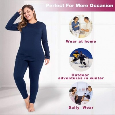 Sets Thermal Underwear for Women Long Johns Set Plus Size Fleece Lined Ultra Soft - Navy Blue - C318WLMN2S0