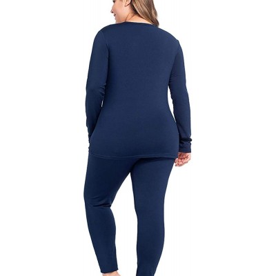 Sets Thermal Underwear for Women Long Johns Set Plus Size Fleece Lined Ultra Soft - Navy Blue - C318WLMN2S0