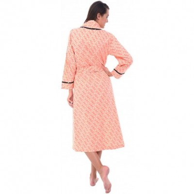 Robes Women's Lightweight Cotton Kimono Robe- Summer Bathrobe - Pink and White Polka Dot With Black Dot Piping - CD12LV2BZYR