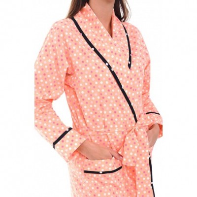 Robes Women's Lightweight Cotton Kimono Robe- Summer Bathrobe - Pink and White Polka Dot With Black Dot Piping - CD12LV2BZYR