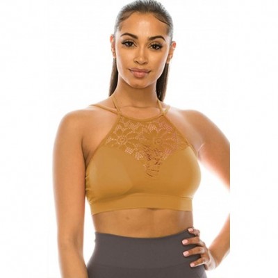 Bras Women & Plus Floral Lace Bralette Padded Breathable Sexy Racerback Lace Bra Pads (SM~3XL) - Coffee - CM1982RTT29