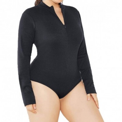 Shapewear Women's Sexy Plus Size Long Sleeve Jumpsuit High Stretch Bodysuit Rompers Playsuit Bodycon Leotards - 8003-black - ...