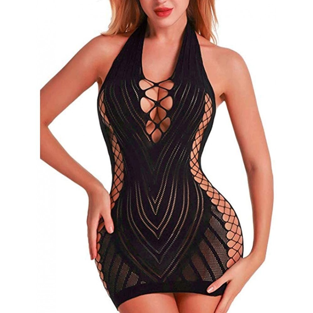 Baby Dolls & Chemises Women's Mesh Lingerie Fishnet Babydoll Sexy Hot Strapless Mini Dress Tube Chemise Bodysuit Free Size - ...