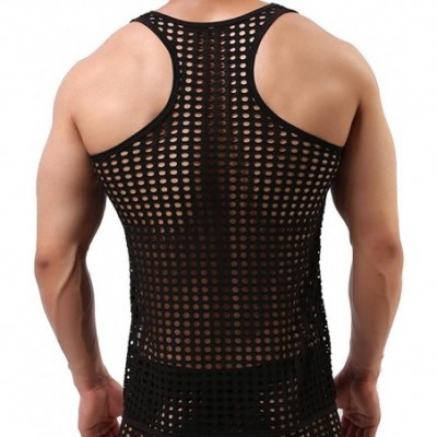 Undershirts Men's Mesh See Through Muscle Fishnet Tank Top - Black - C312NDXAD1I