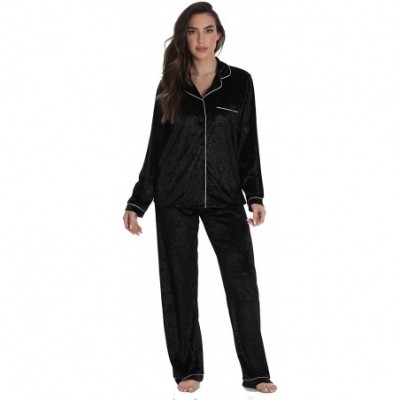 Sets Velvet Velour Women's Pajama Pants Set Soft Pajamas for Women - Black - CC18YAMRIAE