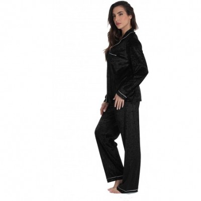 Sets Velvet Velour Women's Pajama Pants Set Soft Pajamas for Women - Black - CC18YAMRIAE