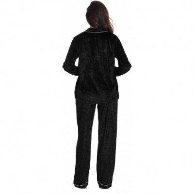 Sets Velvet Velour Women's Pajama Pants Set Soft Pajamas for Women - Black - CC18YAMRIAE