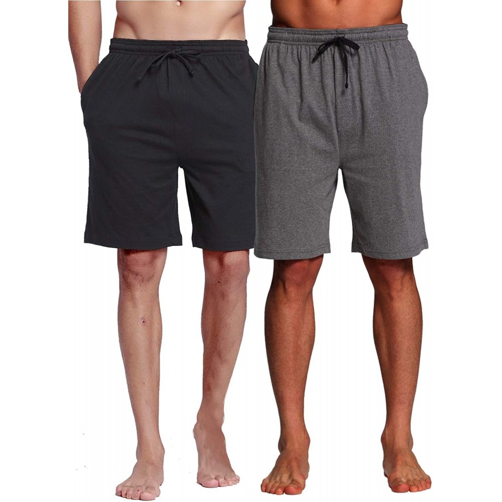 Sleep Bottoms Men's Sleep Shorts - 100% Cotton Knit Sleep Shorts & Lounge Wear - Black Charcoal 2pk - C818M6DSIXA