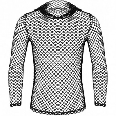 Undershirts Men's See Through Fishnet Mesh Clubwear Short Sleeve T-Shirt Sport Tank Undershirt - Hoodie Fishnet Black - C618G...