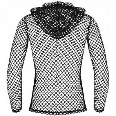 Undershirts Men's See Through Fishnet Mesh Clubwear Short Sleeve T-Shirt Sport Tank Undershirt - Hoodie Fishnet Black - C618G...