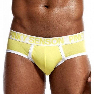 Briefs Mens Underwear- Cotton Bikini Briefs Low Waist Breathable Full Covered Comfy Waistband Underpants - Yellow - C318OHYXOR0