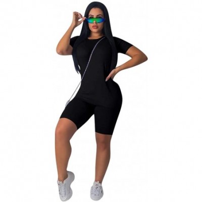 Sets Two Piece Outfits for Women Shorts - Summer Printed T Shirts and Shorts Athletic Tracksuits Set - 5-black - CR19CLW4Q3U