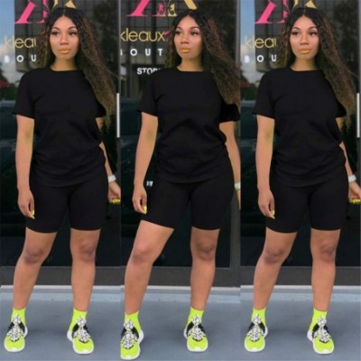 Sets Two Piece Outfits for Women Shorts - Summer Printed T Shirts and Shorts Athletic Tracksuits Set - 5-black - CR19CLW4Q3U