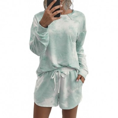 Sets Women 2 Piece Outfits Off Shoulder Long Sleeve Casual Sweatsuits - Shorts-1turquoise - C8199MHA55K