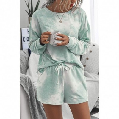 Sets Women 2 Piece Outfits Off Shoulder Long Sleeve Casual Sweatsuits - Shorts-1turquoise - C8199MHA55K