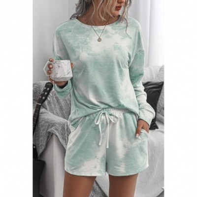 Sets Women 2 Piece Outfits Off Shoulder Long Sleeve Casual Sweatsuits - Shorts-1turquoise - C8199MHA55K