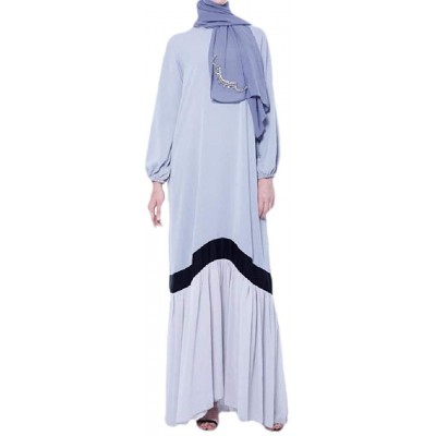 Robes Women's Stylish Muslim Dubai Islamic Summer Arab Kaftan Dresses - Light Blue - CK1999Y098W