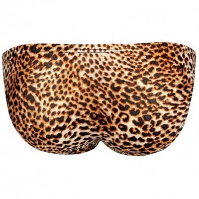 Briefs Men's Briefs Low Rise Sexy Leopard Print Bulge Pouch Underwear - Yellow - C218Y6OUZDW