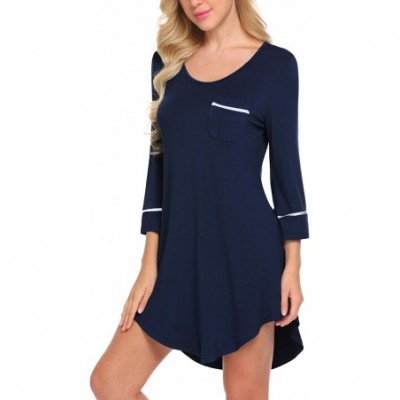 Nightgowns & Sleepshirts Women's Sleepshirt 3/4 Sleeves Nightgown Sexy Nightshirts Boyfriend Sleepwear - Navy Blue - CS192EEE8ZQ