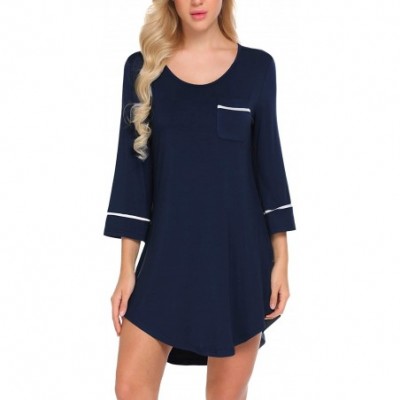 Nightgowns & Sleepshirts Women's Sleepshirt 3/4 Sleeves Nightgown Sexy Nightshirts Boyfriend Sleepwear - Navy Blue - CS192EEE8ZQ