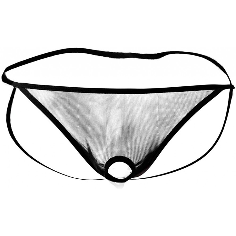 G-Strings & Thongs Sexy Mens Underpants Briefs- Open Front Mesh G-String Pouch Underwear Panties T-Back Thong Bikini - Black ...