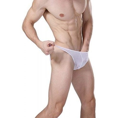 Bikinis Men's Sexy Breathable Sheer Ice Silk Bikini Briefs Underwear Panties - White - C4184AC6ZAC