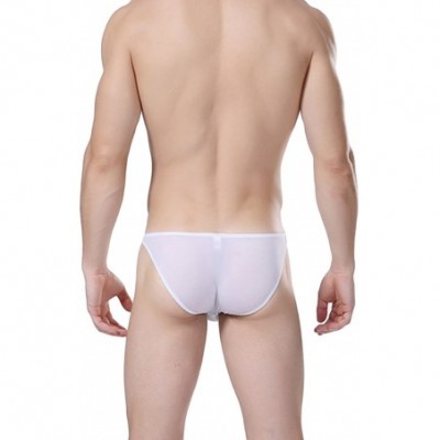 Bikinis Men's Sexy Breathable Sheer Ice Silk Bikini Briefs Underwear Panties - White - C4184AC6ZAC